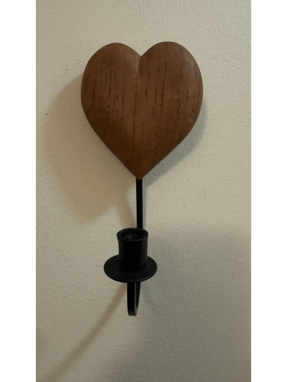 Wooden 3D heart with tapered candle holder in metal